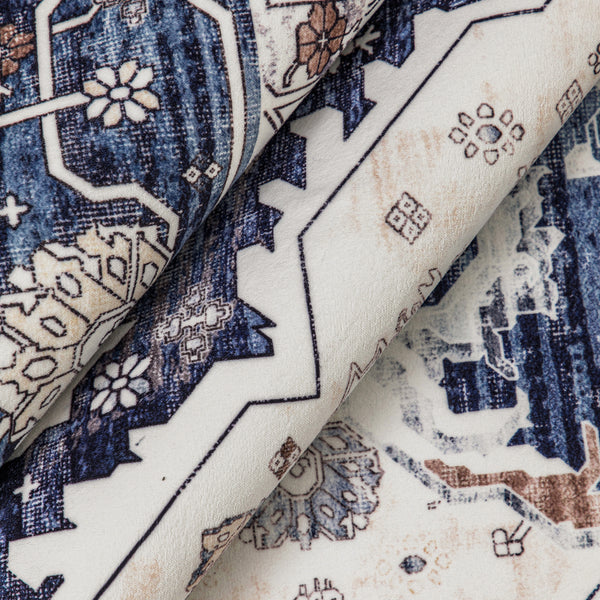 Blue Ivory Hallway Runner Allover Retro Corridor Carpet Easy to Clean Mat 80x300cm