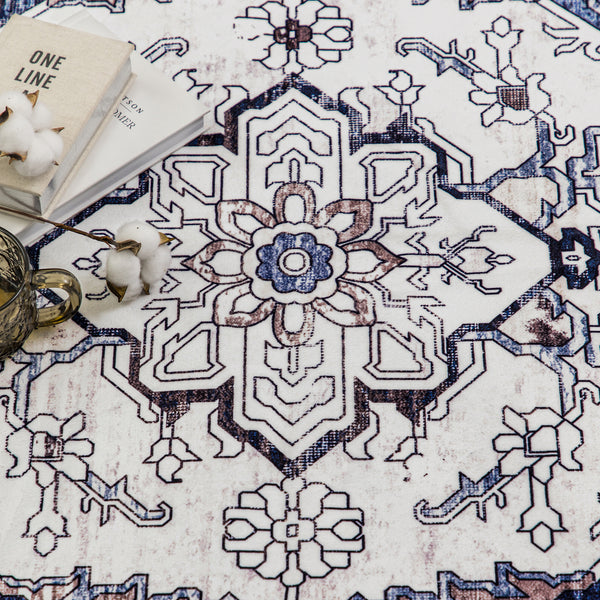 Blue Ivory Hallway Runner Allover Retro Corridor Carpet Easy to Clean Mat 80x300cm