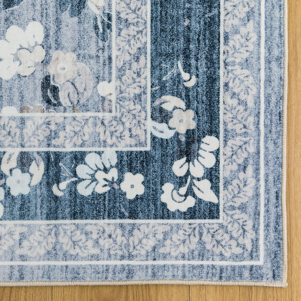 Sky Blue Hallway Runner Non Slip Corridor Rug Soft Allover Leaves Carpet 80x300cm