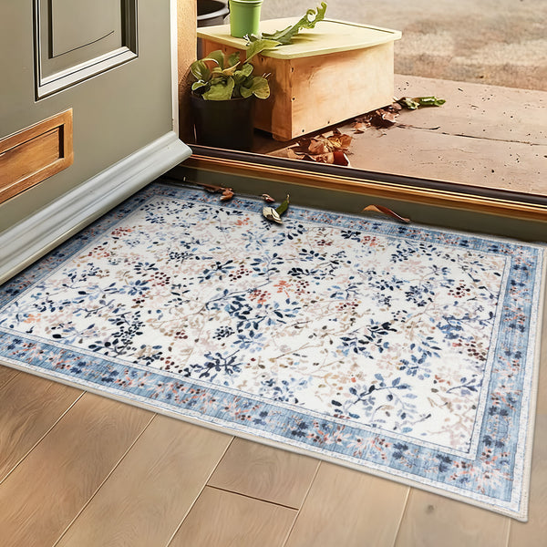 Extra Large Rug Blue Ivory Soft Stunning Hamptons Style Carpet Machine Washable Mat