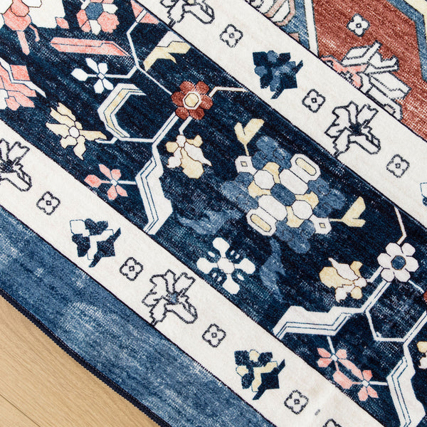 Dark Blue Floor Runner Non Slip Retro Carpet Machine Washable Runner Rug 80x300cm