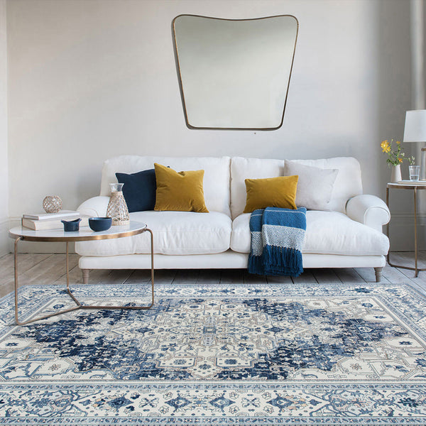 Extra Large Floor Rug Coastal Theme Charming Blue Soft Plush Non Slip Traditional Retro Lounges Machine Washable Mat