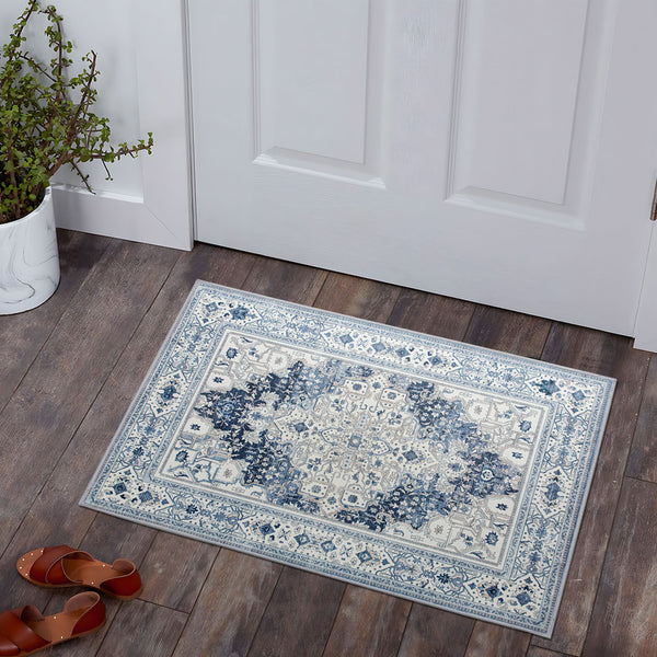 Extra Large Floor Rug Coastal Theme Charming Blue Soft Plush Non Slip Traditional Retro Lounges Machine Washable Mat