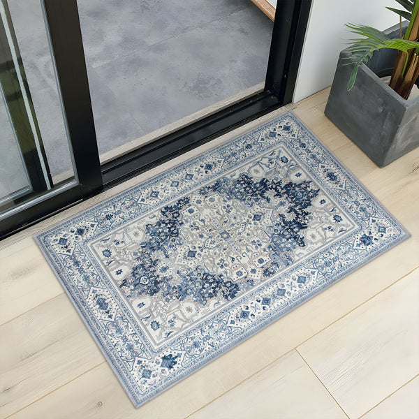 Extra Large Floor Rug Coastal Theme Charming Blue Soft Plush Non Slip Traditional Retro Lounges Machine Washable Mat