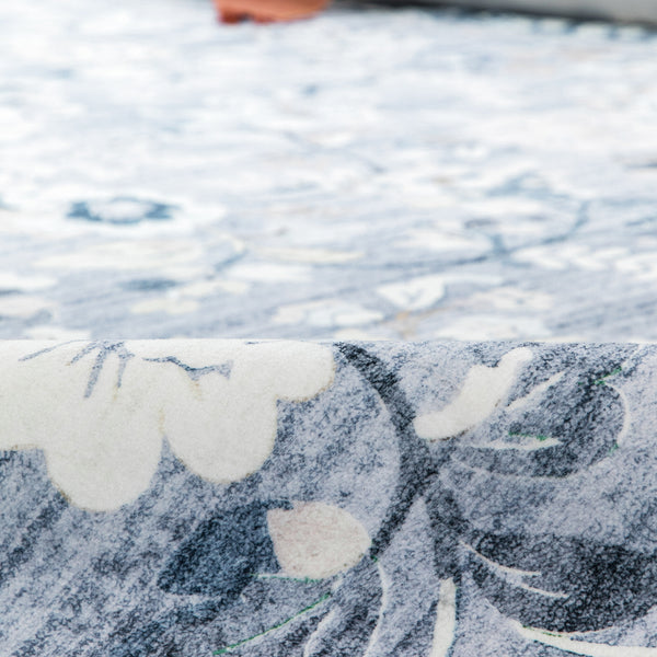 Extra Large Floor Rug Sky Blue Floral Leaves Lounges Carpet Machine Washable Tropical Mat Non Slip Soft Plush Rugs