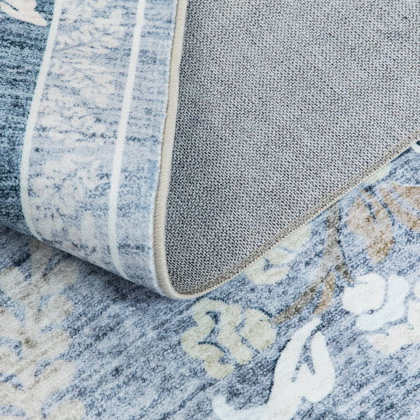 Sky Blue Hallway Runner Non Slip Corridor Rug Soft Allover Leaves Carpet 80x300cm