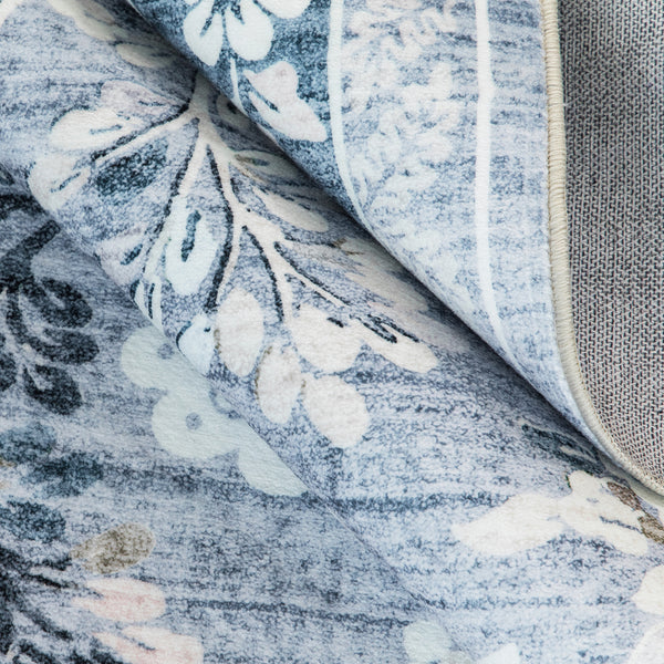 Extra Large Floor Rug Sky Blue Floral Leaves Lounges Carpet Machine Washable Tropical Mat Non Slip Soft Plush Rugs