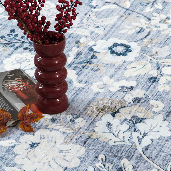 Sky Blue Hallway Runner Non Slip Corridor Rug Soft Allover Leaves Carpet 80x300cm