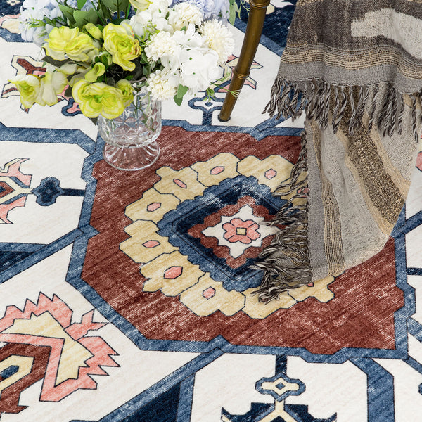 Extra Large Floor Rug Stunning Navy Blue  Allover Plush Non Slip Traditional Vintage Lounges Machine Washable Mat