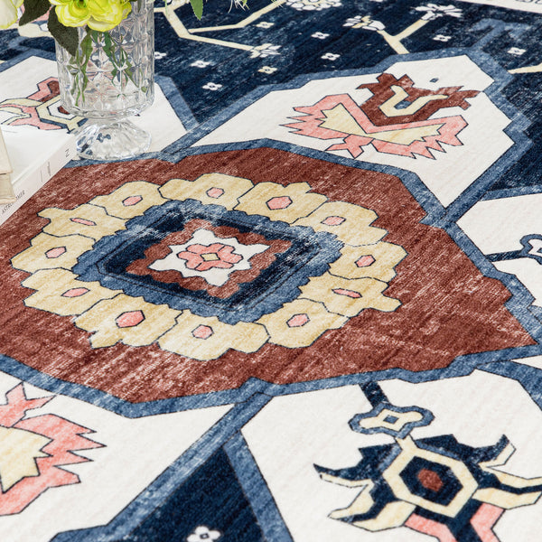 Extra Large Floor Rug Stunning Navy Blue  Allover Plush Non Slip Traditional Vintage Lounges Machine Washable Mat