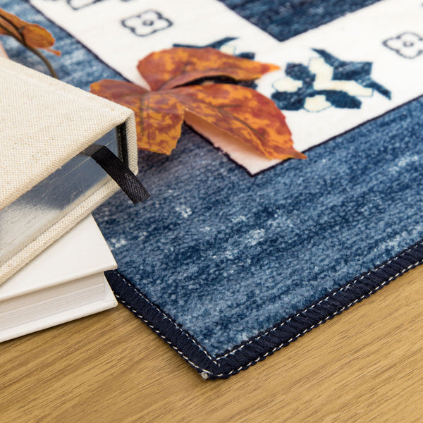 Extra Large Floor Rug Stunning Navy Blue  Allover Plush Non Slip Traditional Vintage Lounges Machine Washable Mat