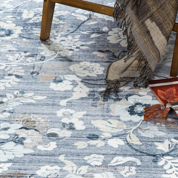 Extra Large Floor Rug Sky Blue Floral Leaves Lounges Carpet Machine Washable Tropical Mat Non Slip Soft Plush Rugs