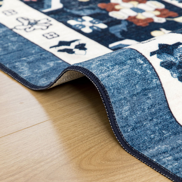 Dark Blue Floor Runner Non Slip Retro Carpet Machine Washable Runner Rug 80x300cm