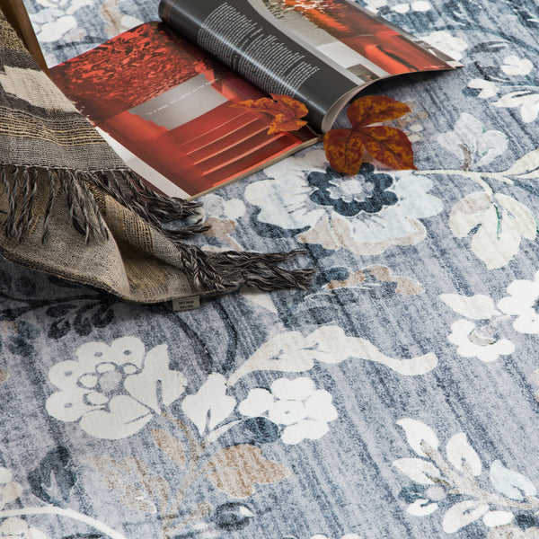 Extra Large Floor Rug Sky Blue Floral Leaves Lounges Carpet Machine Washable Tropical Mat Non Slip Soft Plush Rugs