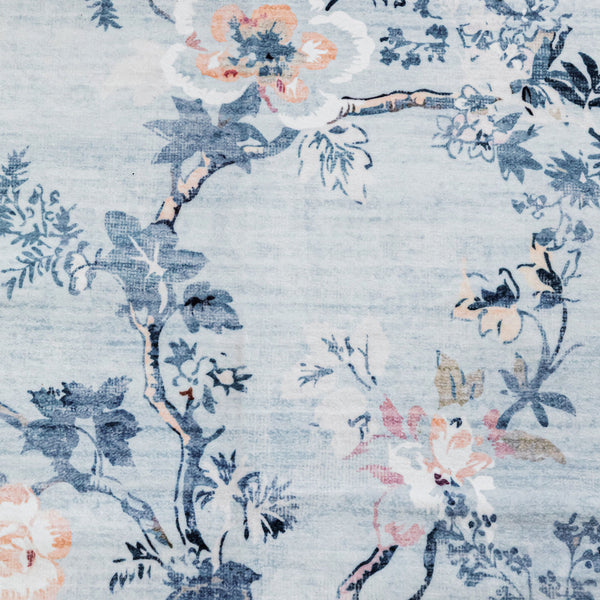 Hallway Runner Floral Rug Pale Blue Allover Vines Distressed Machine Washable Rugs