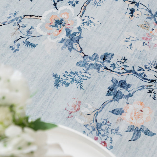 Hallway Runner Floral Rug Pale Blue Allover Vines Distressed Machine Washable Rugs