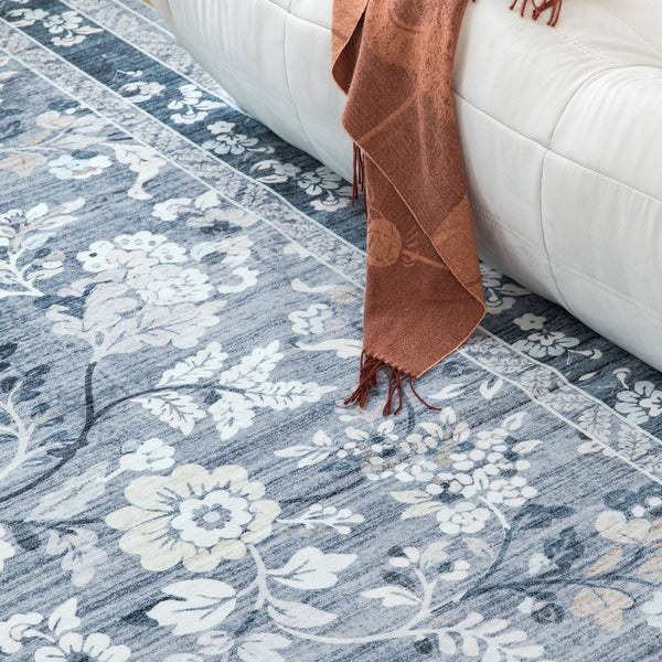 Extra Large Floor Rug Sky Blue Floral Leaves Lounges Carpet Machine Washable Tropical Mat Non Slip Soft Plush Rugs