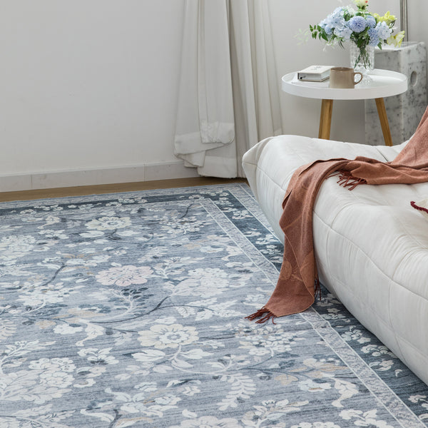 Extra Large Floor Rug Sky Blue Floral Leaves Lounges Carpet Machine Washable Tropical Mat Non Slip Soft Plush Rugs