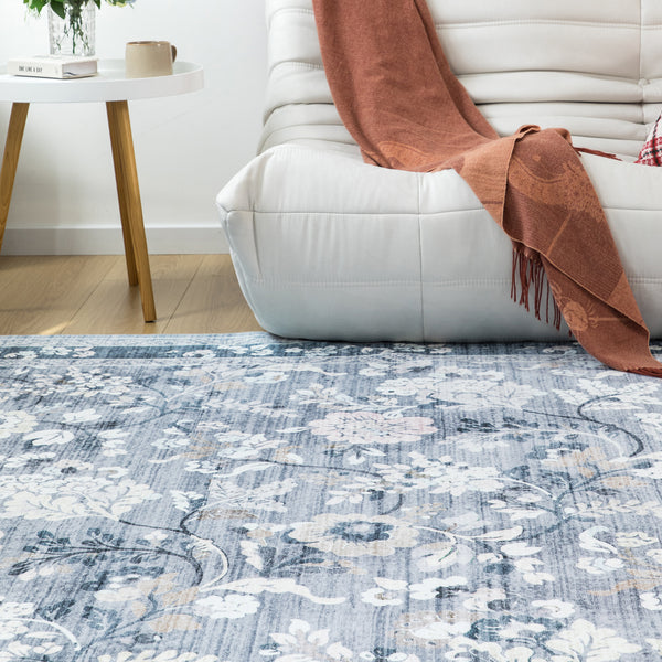 Extra Large Floor Rug Sky Blue Floral Leaves Lounges Carpet Machine Washable Tropical Mat Non Slip Soft Plush Rugs