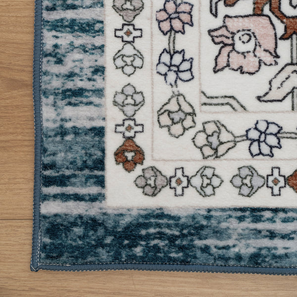 Extra Large Floor Rug Blue Soft Plush Distressed Vintage Retro Carpet Machine Washable Rugs