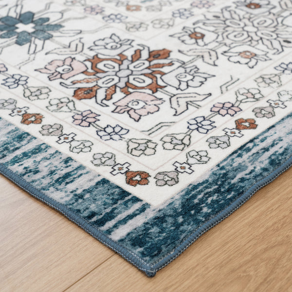 Extra Large Floor Rug Blue Soft Plush Distressed Vintage Retro Carpet Machine Washable Rugs