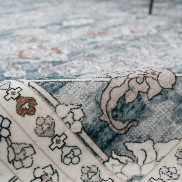 Extra Large Floor Rug Blue Soft Plush Distressed Vintage Retro Carpet Machine Washable Rugs