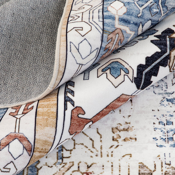 Blue Vintage Hallway Runner Soft Plush Retro Runner Rug Non-slip Mat 80x300cm