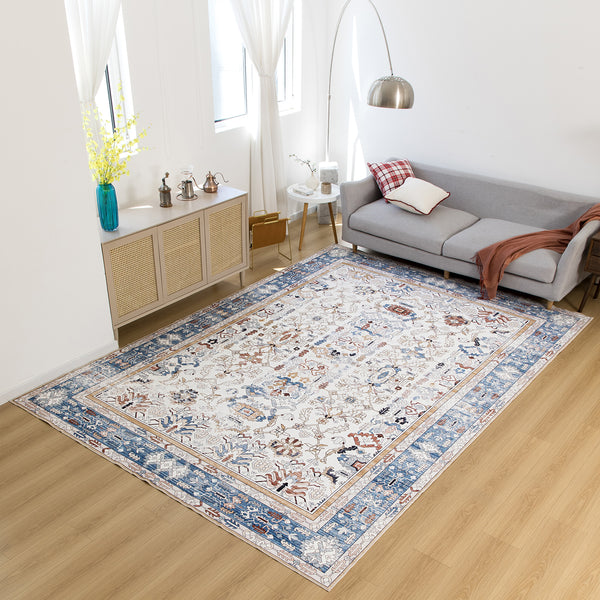 Flash Deal Extra Large Rug Navy Blue Ivory Beautiful Vintage Traditional Carpet Machine Washable