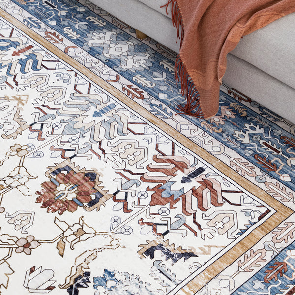 Flash Deal Extra Large Rug Navy Blue Ivory Beautiful Vintage Traditional Carpet Machine Washable