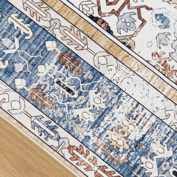 Blue Vintage Hallway Runner Soft Plush Retro Runner Rug Non-slip Mat 80x300cm