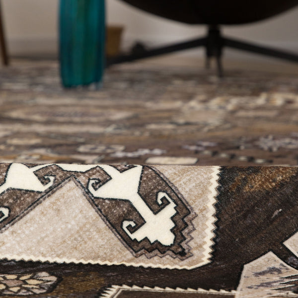 Vintage Brown Hallway Runner Rug Tonal Beautiful Corridor Runner Washable Rug 80x300cm - Rugaustralia