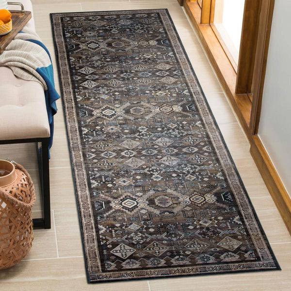 Vintage Brown Hallway Runner Rug Tonal Beautiful Corridor Runner Washable Rug 80x300cm - Rugaustralia
