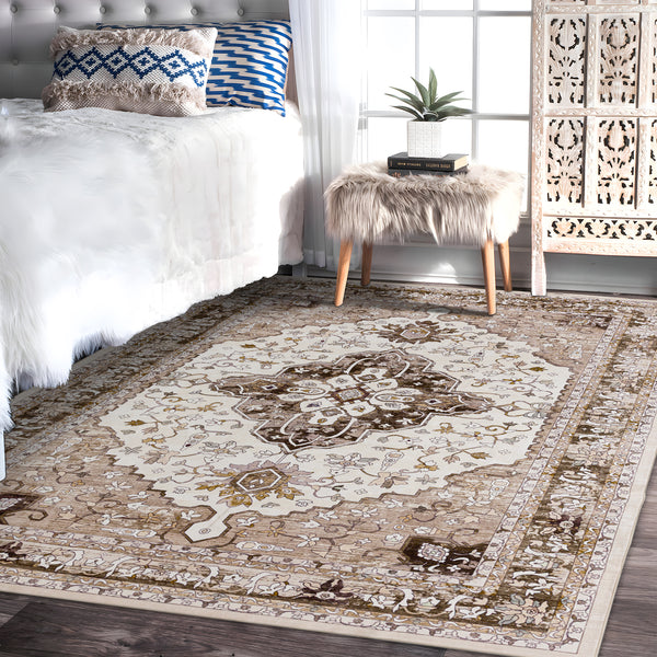 Extra Large Machine Washable Rug Camel Beige Soft Plush Traditional Carpet Non Slip Mat - Rugaustralia