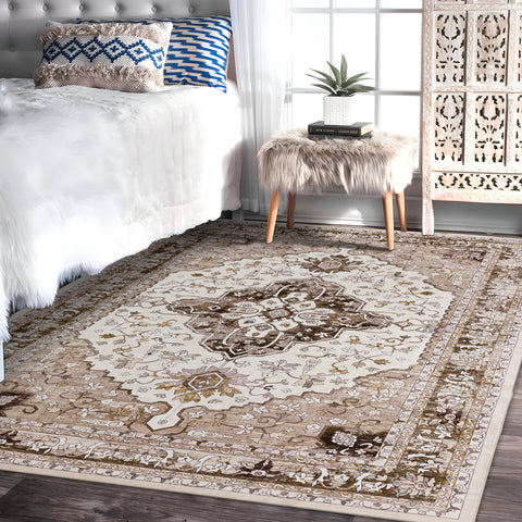Extra Large Machine Washable Rug Camel Beige Soft Plush Traditional Carpet Non Slip Mat - Rugaustralia