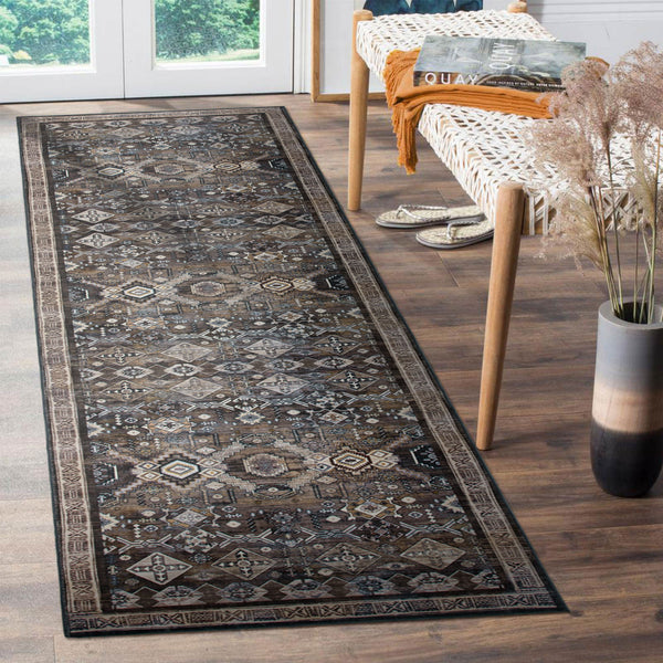 Vintage Brown Hallway Runner Rug Tonal Beautiful Corridor Runner Washable Rug 80x300cm - Rugaustralia
