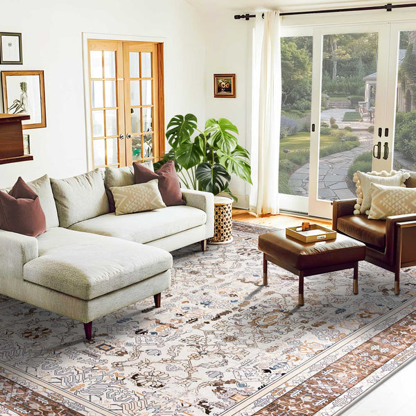 Extra Large Rug Coffee Brown Soft Plush Beautiful Allover Vintage Retro Carpet Machine Washable Mat Runner