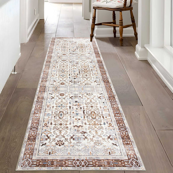 Coffee Brown Hallway Runner Soft Plush Distressed Retro Carpet Mat 80x300cm