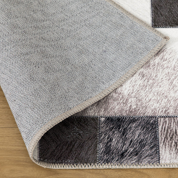 Extra Large Faux Cowhide Rug Grey Grid Cow Hide Carpet Patchwork Washable Runner Machine Washable