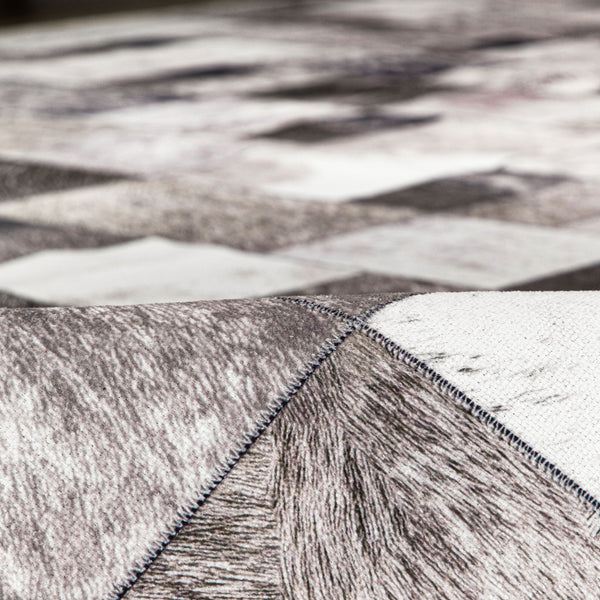 Extra Large Faux Cowhide Rug Grey Grid Cow Hide Carpet Patchwork Washable Runner Machine Washable