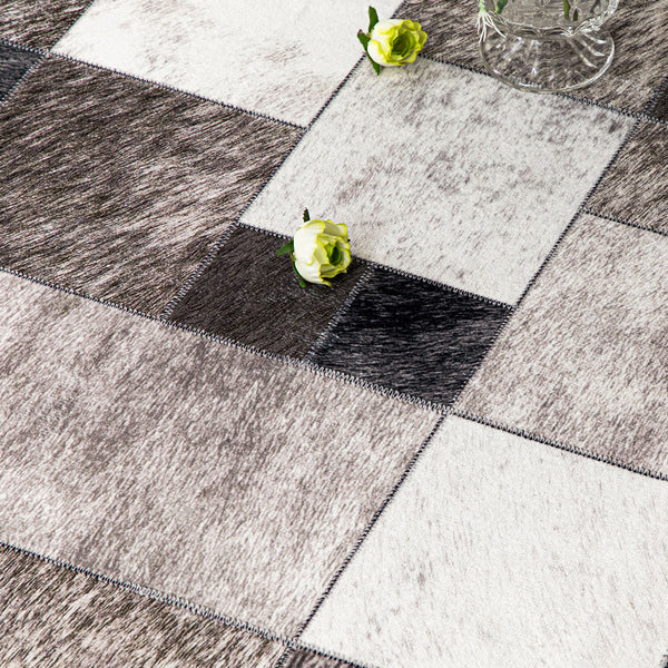 Extra Large Faux Cowhide Rug Grey Grid Cow Hide Carpet Patchwork Washable Runner Machine Washable