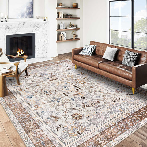 Extra Large Rug Coffee Brown Soft Plush Beautiful Allover Vintage Retro Carpet Machine Washable Mat Runner