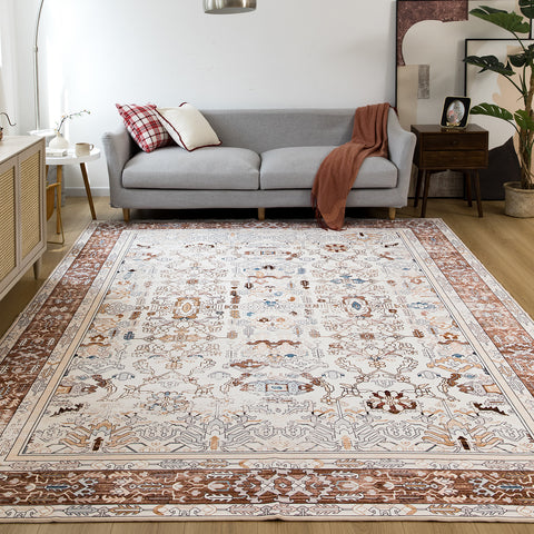 Extra Large Rug Coffee Brown Soft Plush Beautiful Allover Vintage Retro Carpet Machine Washable Mat Runner