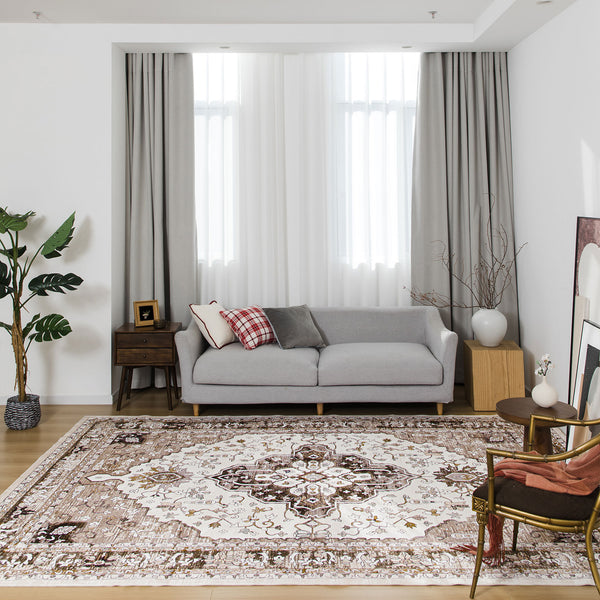 Extra Large Machine Washable Rug Camel Beige Soft Plush Traditional Carpet Non Slip Mat - Rugaustralia