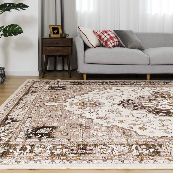 Extra Large Machine Washable Rug Camel Beige Soft Plush Traditional Carpet Non Slip Mat - Rugaustralia