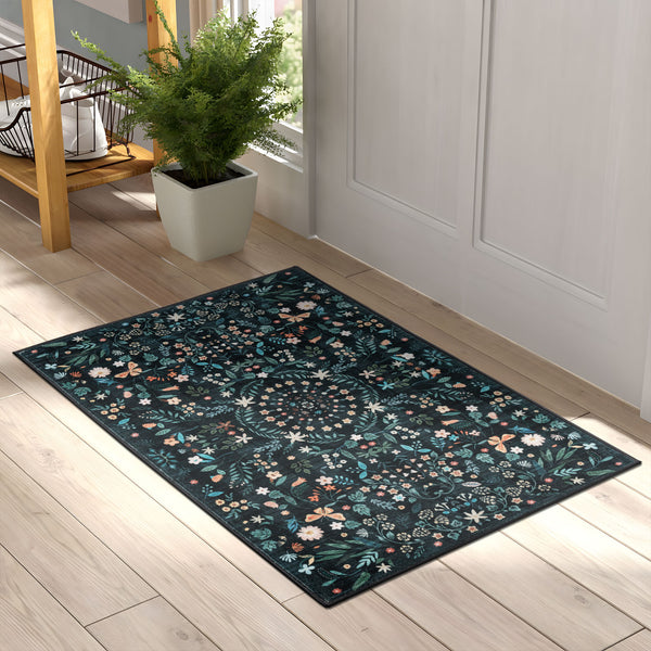 Extra Large Area Rug Charcoal Green Beautiful Mandala Carpet Soft Boho Chic Mat Machine Washable