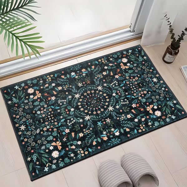 Extra Large Area Rug Charcoal Green Beautiful Mandala Carpet Soft Boho Chic Mat Machine Washable
