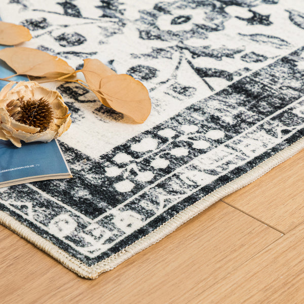 Charcoal Black Hallway Runner Machine Washable Non Slip Corridor Rugs 80x300cm