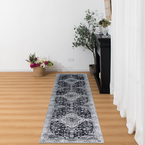 Beautiful Hallway Runner Rug Charcoal Grey Entry Way Carpet Washable 80x300cm
