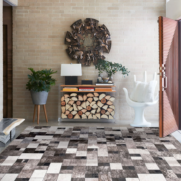 Extra Large Faux Cowhide Rug Grey Grid Cow Hide Carpet Patchwork Washable Runner Machine Washable