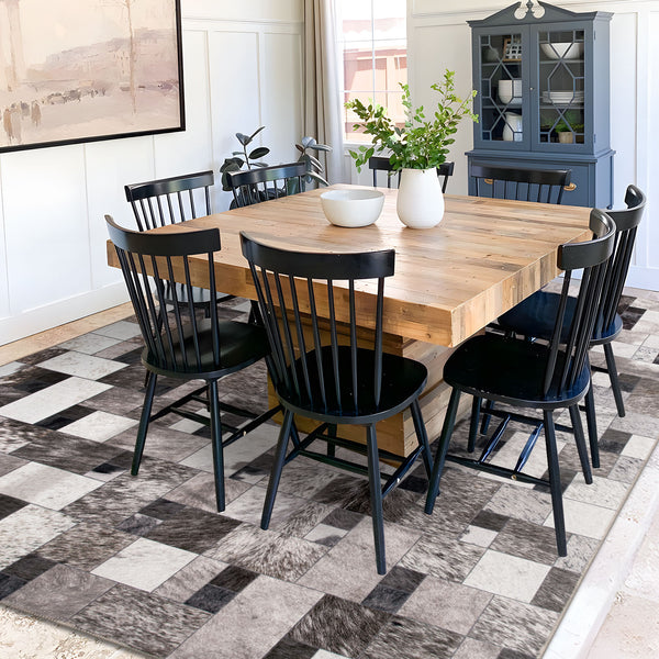 Extra Large Faux Cowhide Rug Grey Grid Cow Hide Carpet Patchwork Washable Runner Machine Washable